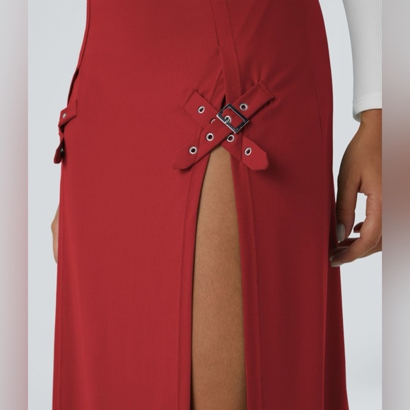 Halara High Waisted Decorative Buckle Split 2-in-1 Maxi Casual Skirt Sz XL Rust - Picture 5 of 8